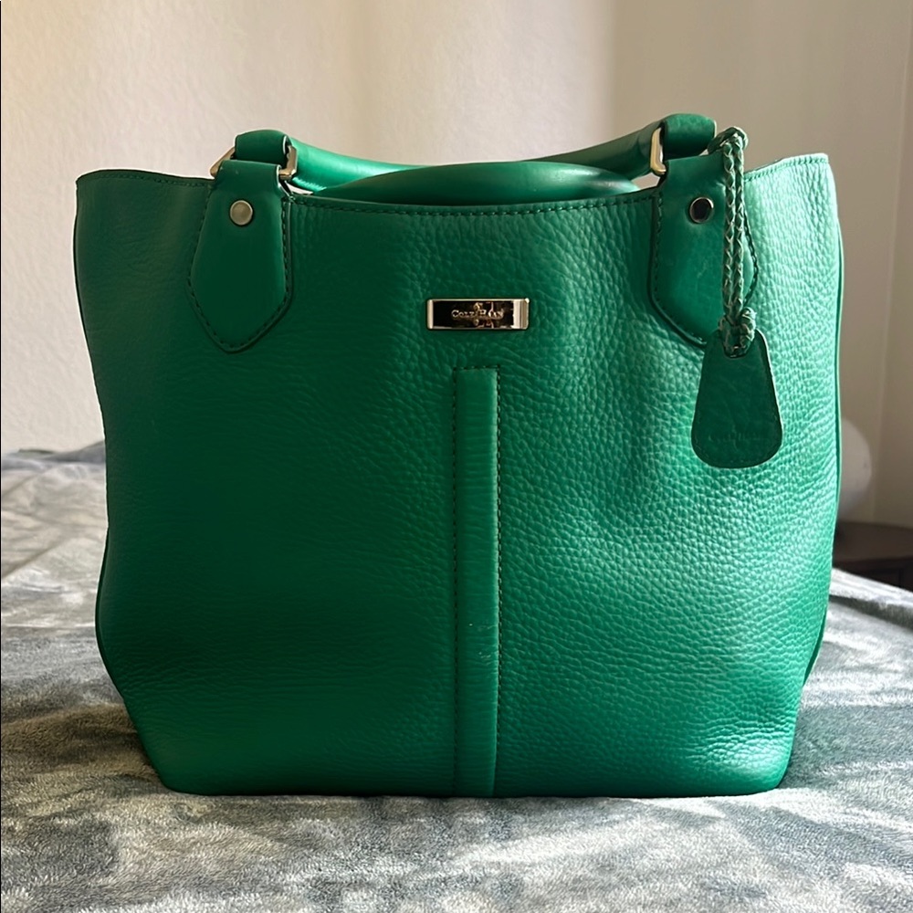 Cole Haan Green Leather Tote Bag with Silver Hardware